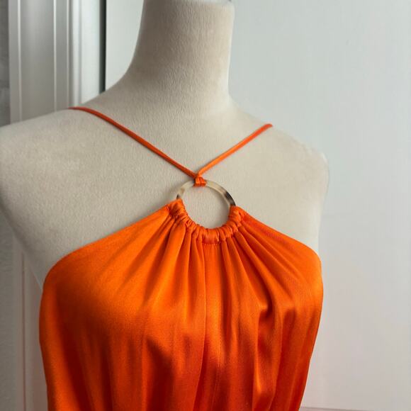 ELIATT Visitant Satin Maxi Dress in Papaya Orange Cut Out Maxi Sz S - Picture 12 of 16